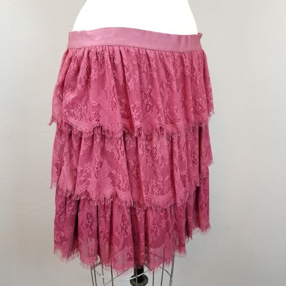 Fossil Women's Size Medium Purple Plum Romantic Tiered Eyelash Lace Skirt - Picture 5 of 7